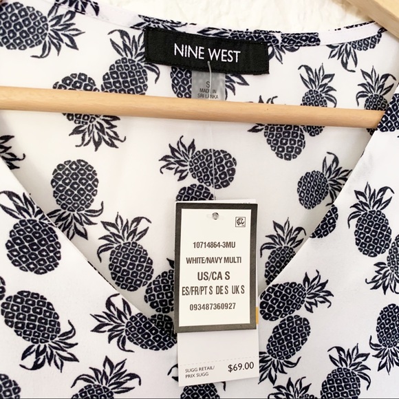 Nine West Pineapple Print Ruffle Sleeve Tee - Picture 2 of 5